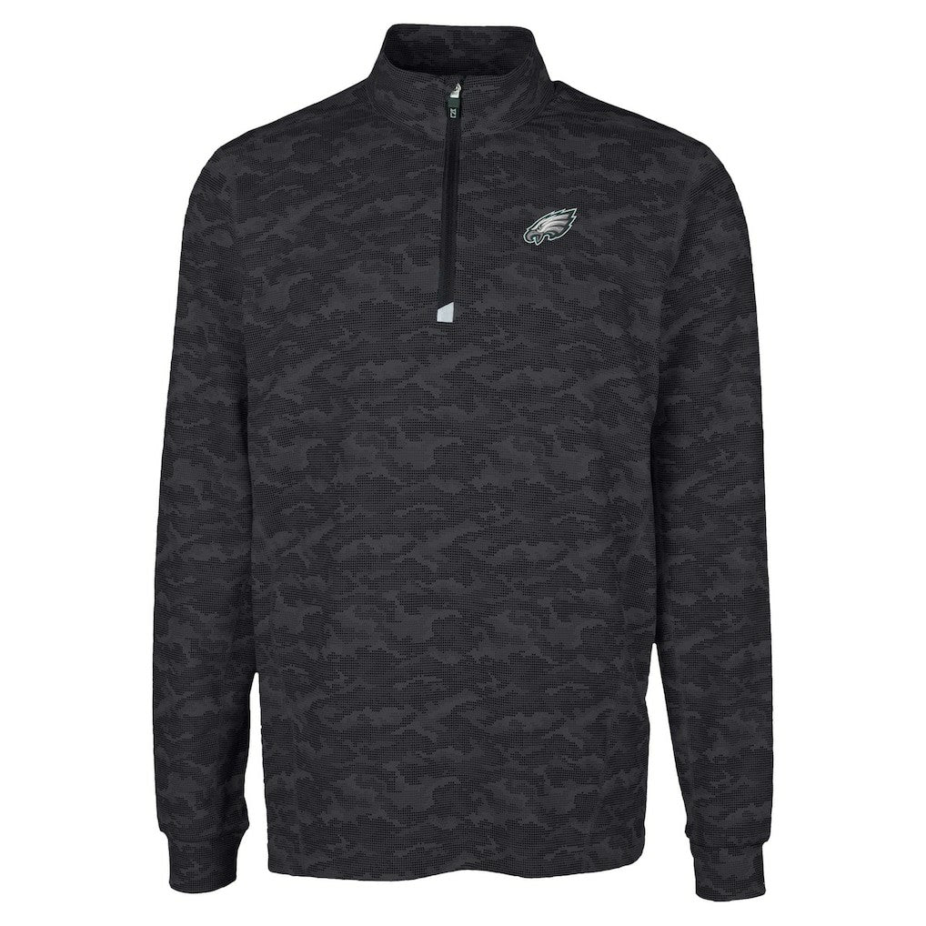 Philadelphia Eagles Cutter & Buck Traverse Camo Print Stretch Quarter-Zip Top Black | NFL