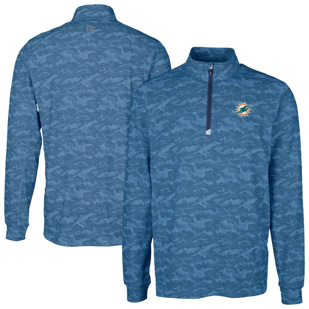 Miami Dolphins Cutter & Buck Traverse Camo Print Stretch Quarter-Zip Top Navy | NFL