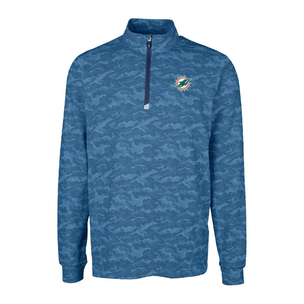 Miami Dolphins Cutter & Buck Traverse Camo Print Stretch Quarter-Zip Top Navy | NFL