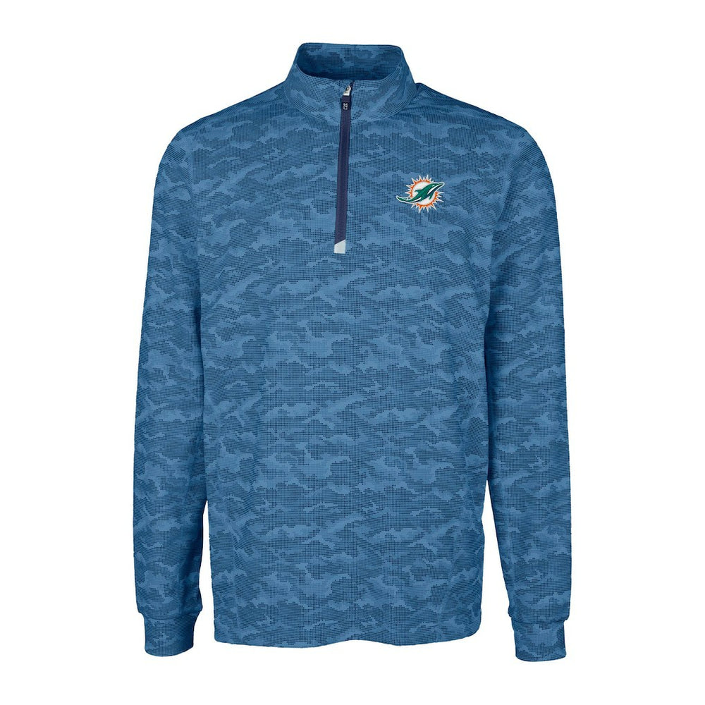 Miami Dolphins Cutter & Buck Traverse Camo Print Stretch Quarter-Zip Top Navy | NFL