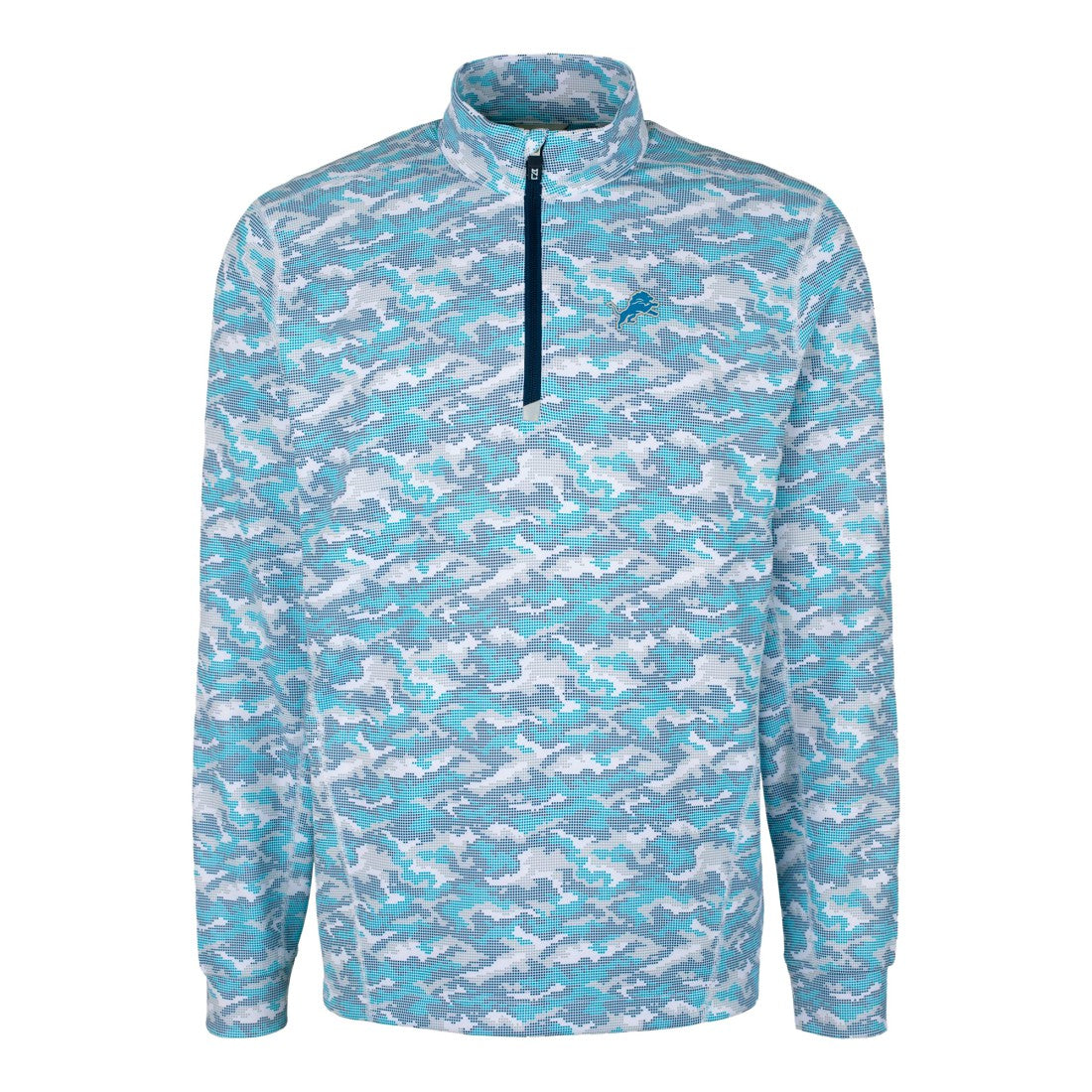 Detroit Lions Cutter & Buck Traverse Camo Print Stretch Quarter-Zip Pullover Top Blue | NFL