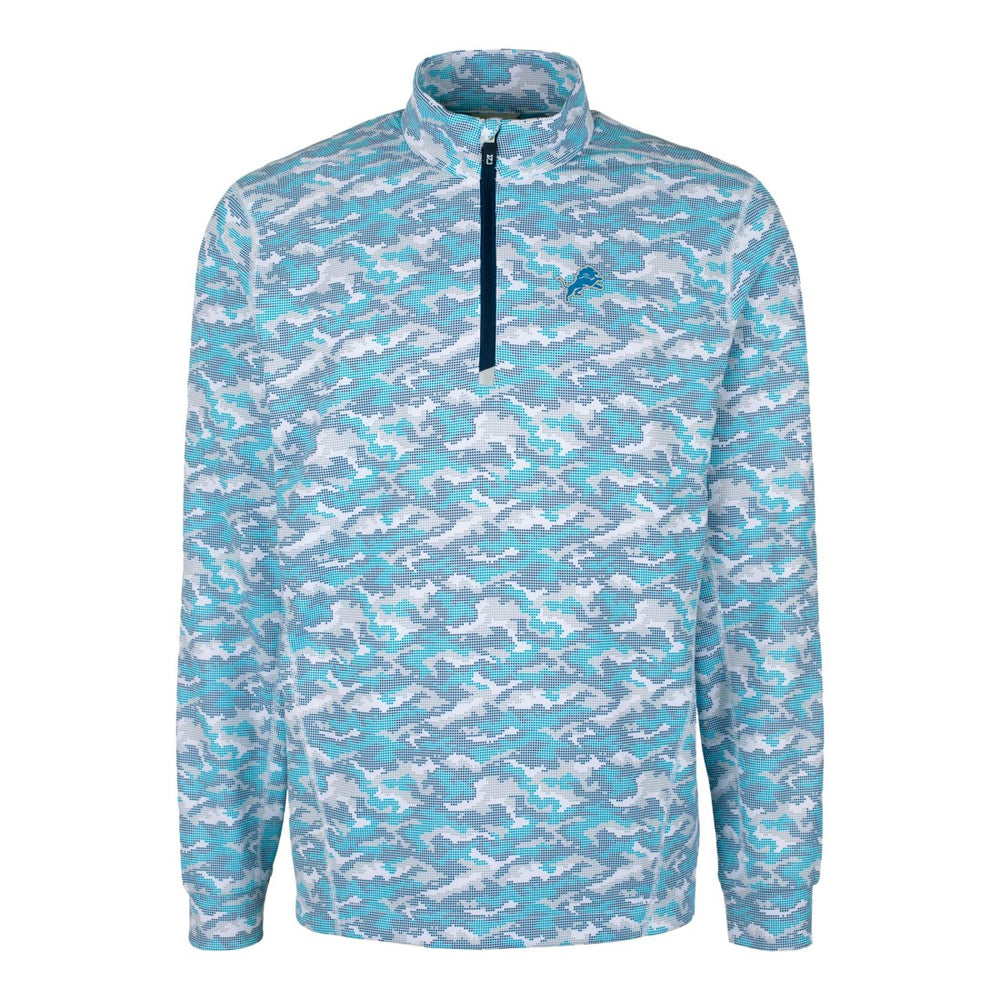 Detroit Lions Cutter & Buck Traverse Camo Print Stretch Quarter-Zip Pullover Top Blue | NFL