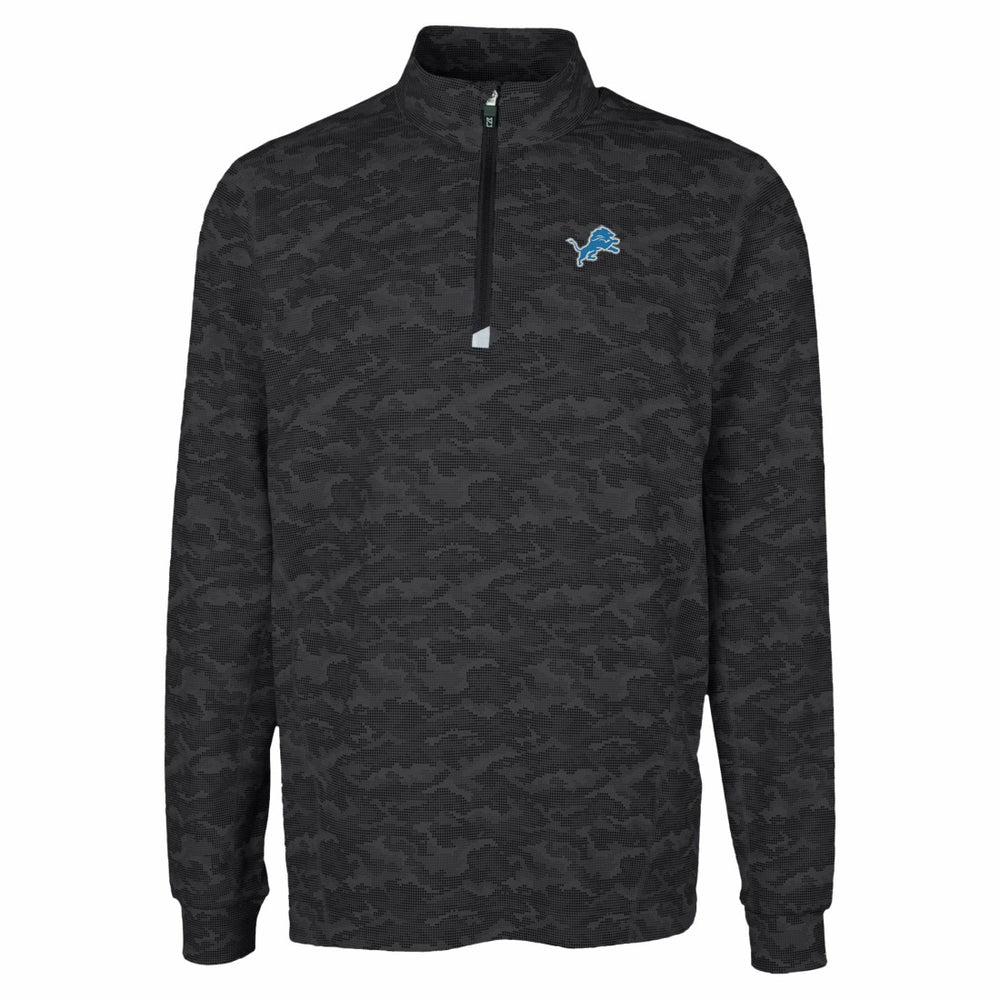 Detroit Lions Cutter & Buck Traverse Camo Print Stretch Quarter-Zip Top Black | NFL