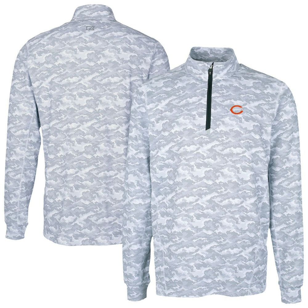 Chicago Bears Cutter & Buck Traverse Camo Print Stretch Quarter-Zip Top Charcoal | NFL