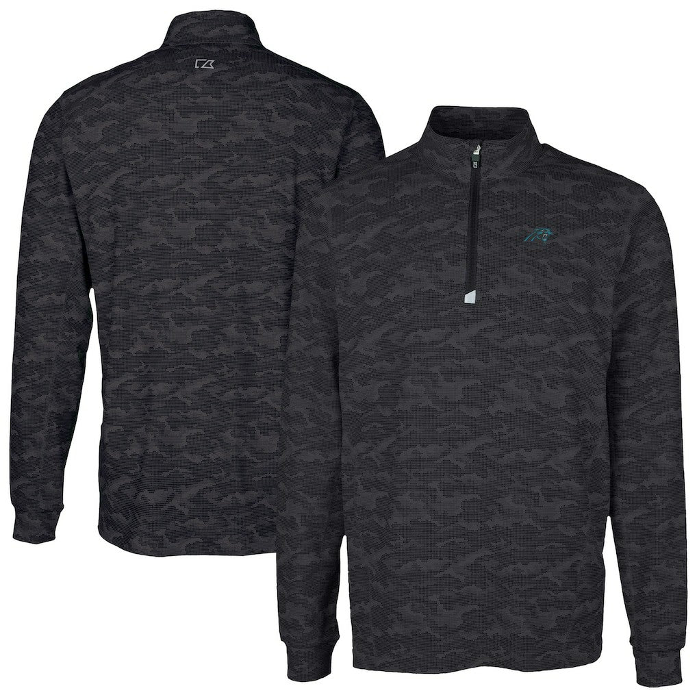 Carolina Panthers Cutter & Buck Traverse Camo Print Stretch Quarter-Zip Top Black | NFL