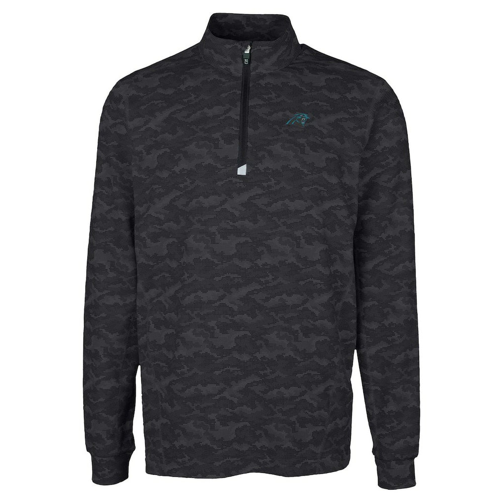 Carolina Panthers Cutter & Buck Traverse Camo Print Stretch Quarter-Zip Top Black | NFL