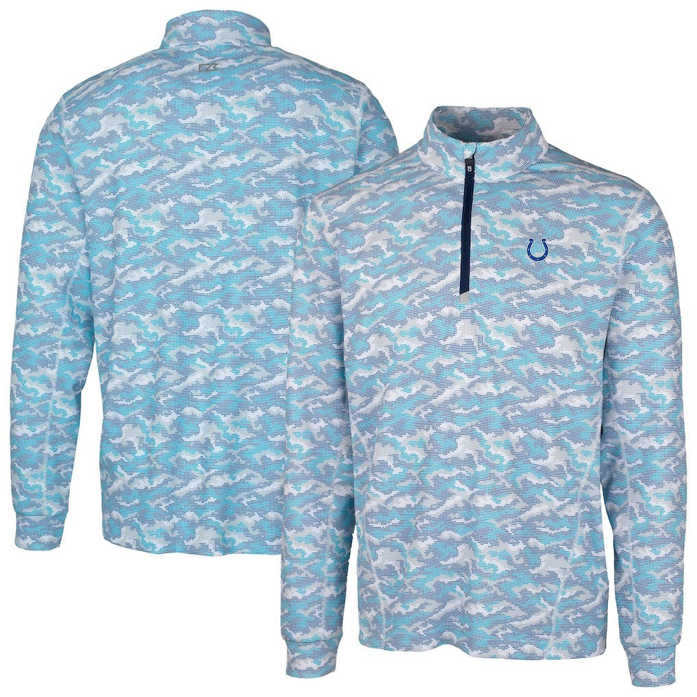 Indianapolis Colts Cutter & Buck Traverse Camo Print Stretch Quarter-Zip Pullover Top Blue | NFL