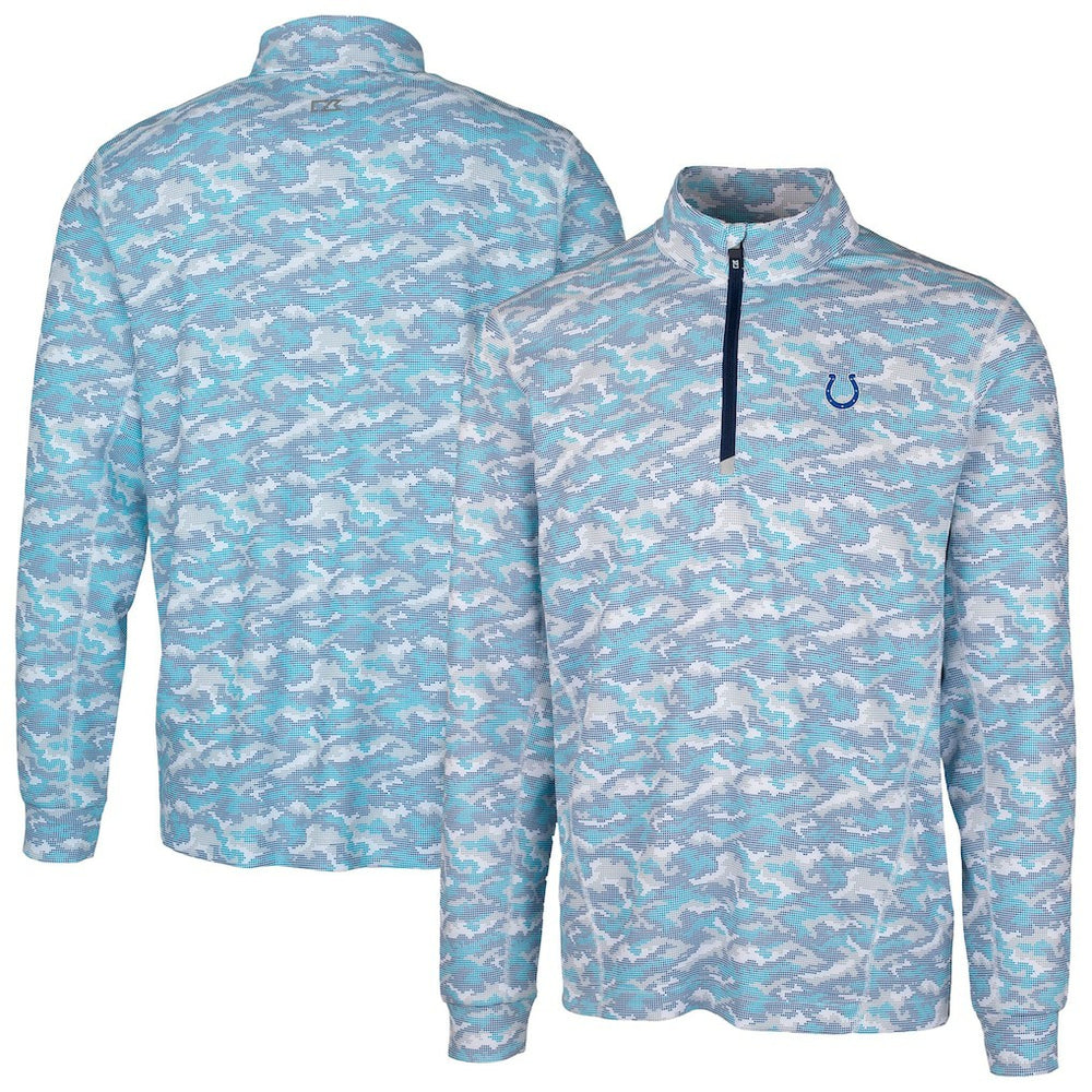 Indianapolis Colts Cutter & Buck Traverse Camo Print Stretch Quarter-Zip Pullover Top Blue | NFL