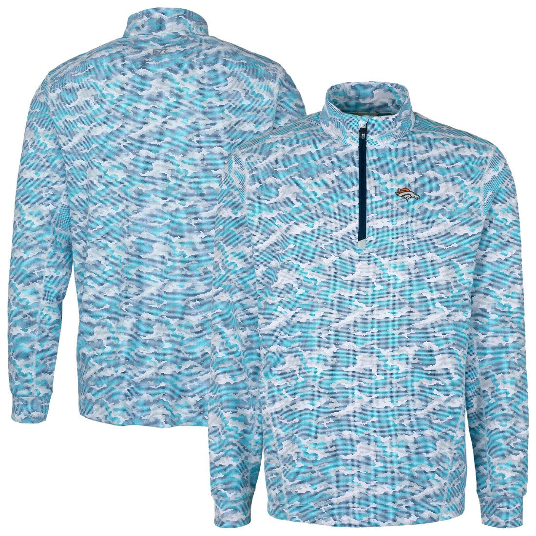 Denver Broncos Cutter & Buck Traverse Camo Print Stretch Quarter-Zip Pullover Top Blue | NFL