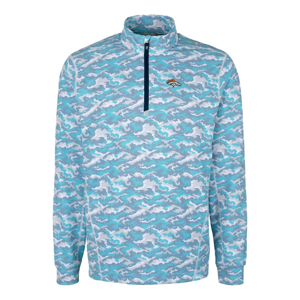 Denver Broncos Cutter & Buck Traverse Camo Print Stretch Quarter-Zip Pullover Top Blue | NFL