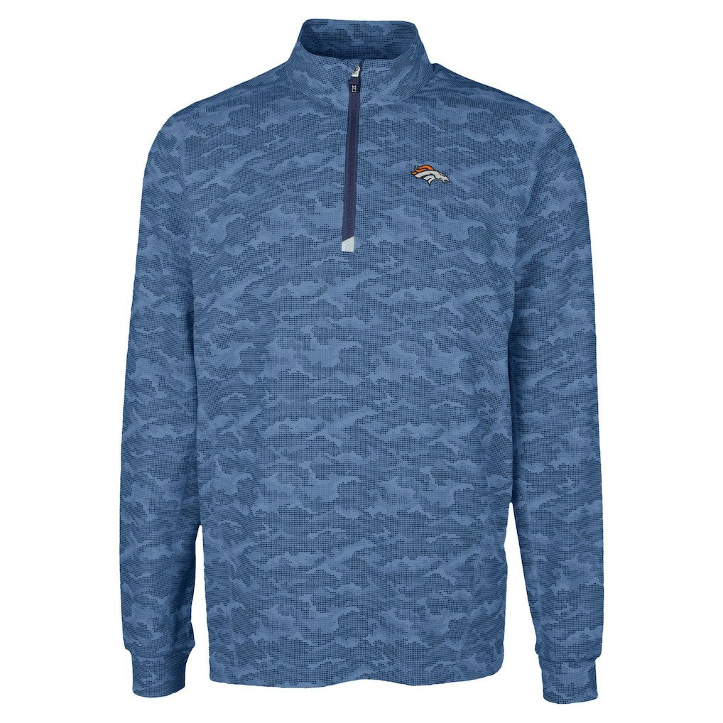 Denver Broncos Cutter & Buck Traverse Camo Print Stretch Quarter-Zip Top Navy | NFL