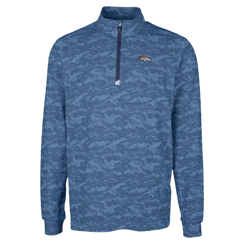 Denver Broncos Cutter & Buck Traverse Camo Print Stretch Quarter-Zip Top Navy | NFL