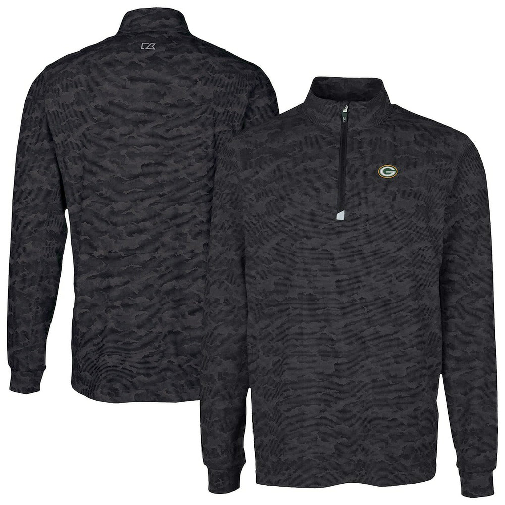 Green Bay Packers Cutter & Buck Traverse Camo Print Stretch Quarter-Zip Top Black | NFL