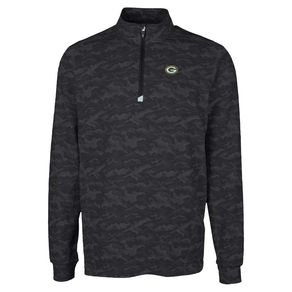 Green Bay Packers Cutter & Buck Traverse Camo Print Stretch Quarter-Zip Top Black | NFL