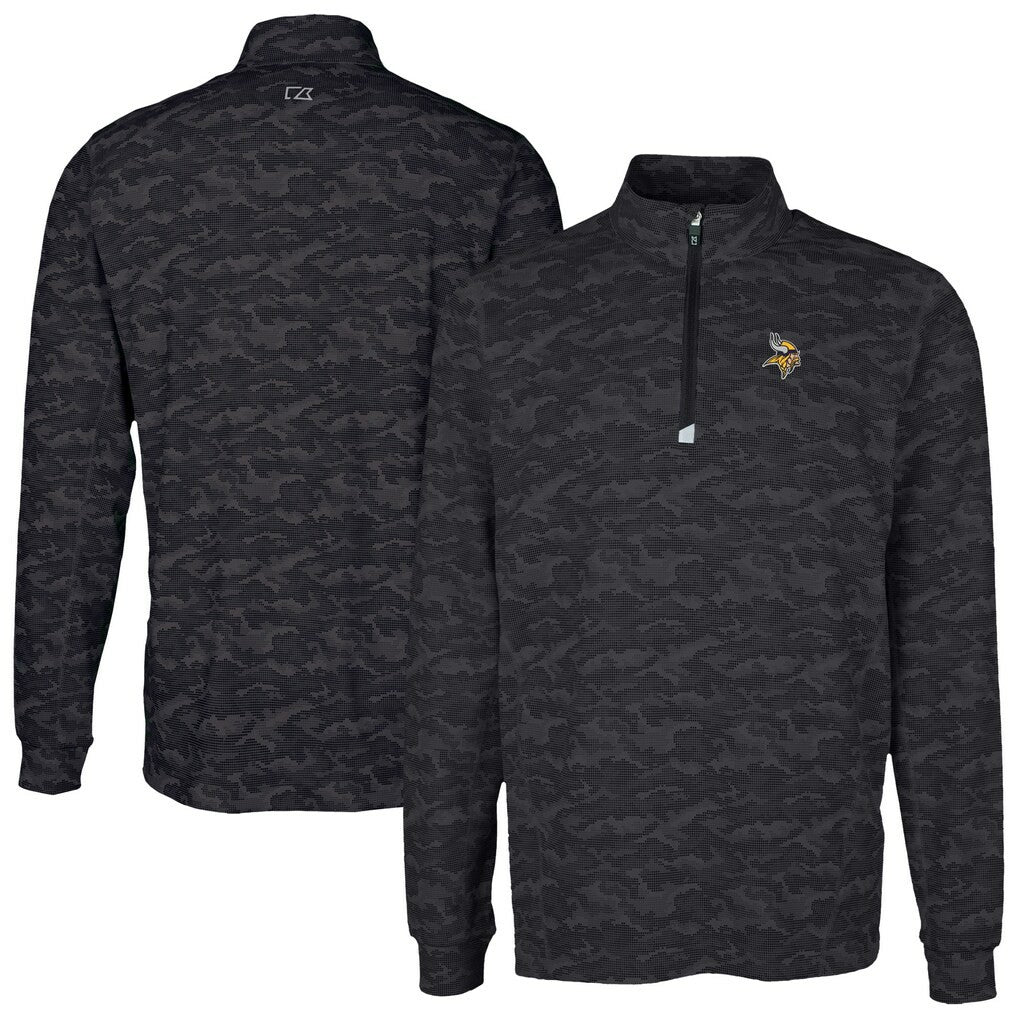 Minnesota Vikings Cutter & Buck Traverse Camo Print Stretch Quarter-Zip Top Black | NFL