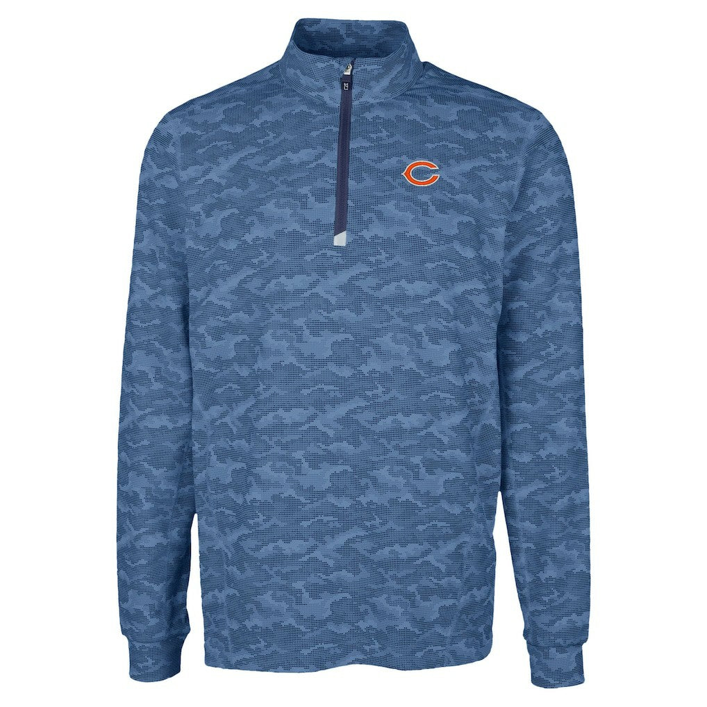 Chicago Bears Cutter & Buck Traverse Camo Print Stretch Quarter-Zip Top Navy | NFL