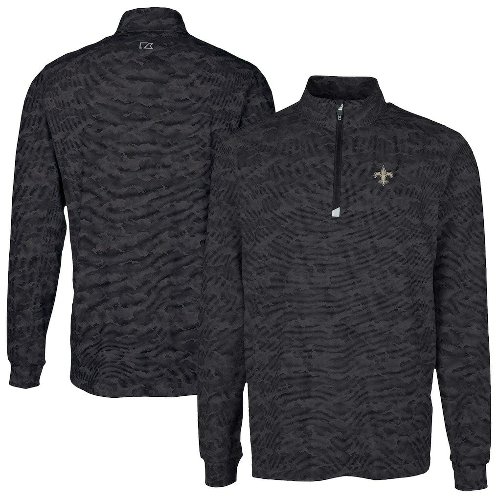 New Orleans Saints Cutter & Buck Traverse Camo Print Stretch Quarter-Zip Top Black | NFL