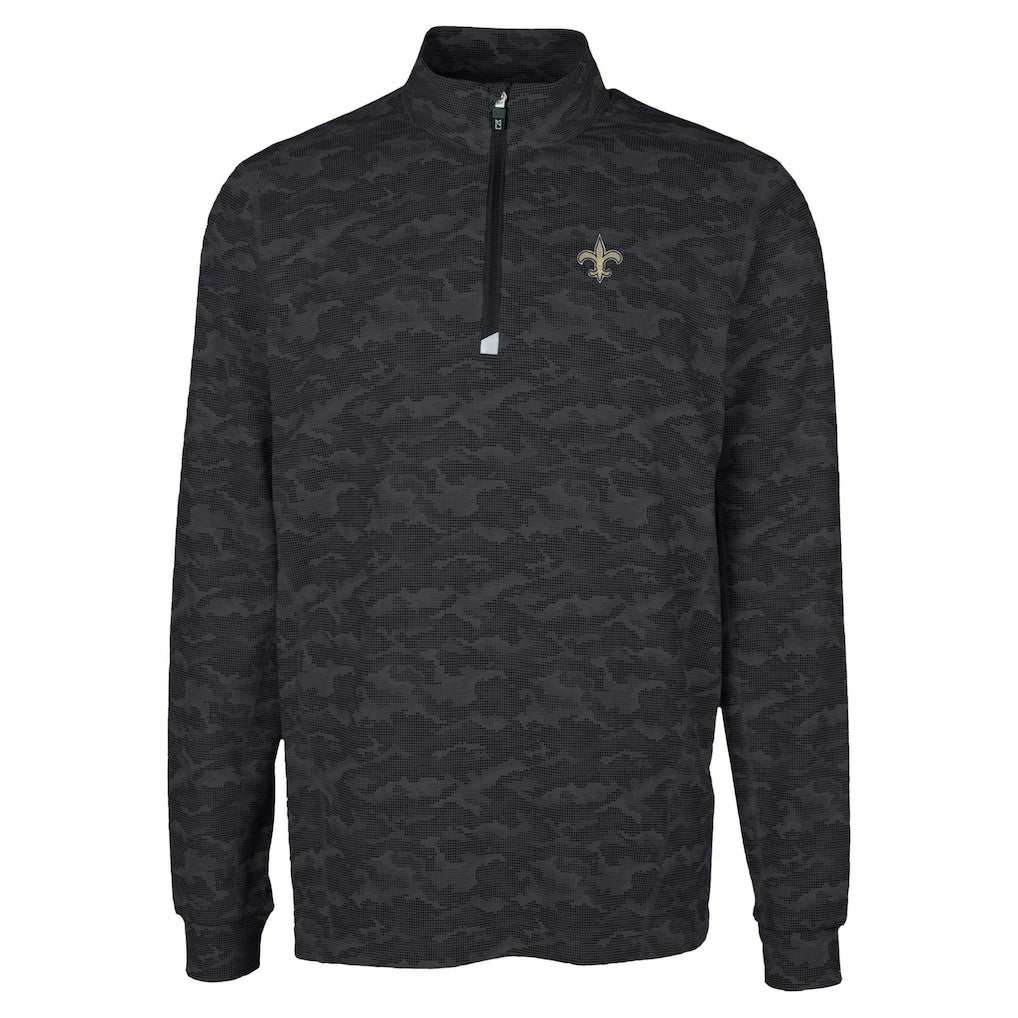 New Orleans Saints Cutter & Buck Traverse Camo Print Stretch Quarter-Zip Top Black | NFL
