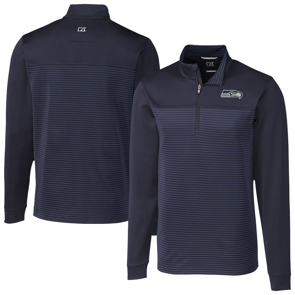 Seattle Seahawks Cutter & Buck Traverse Stripe Stretch DryTec Quarter-Zip Top Navy | NFL