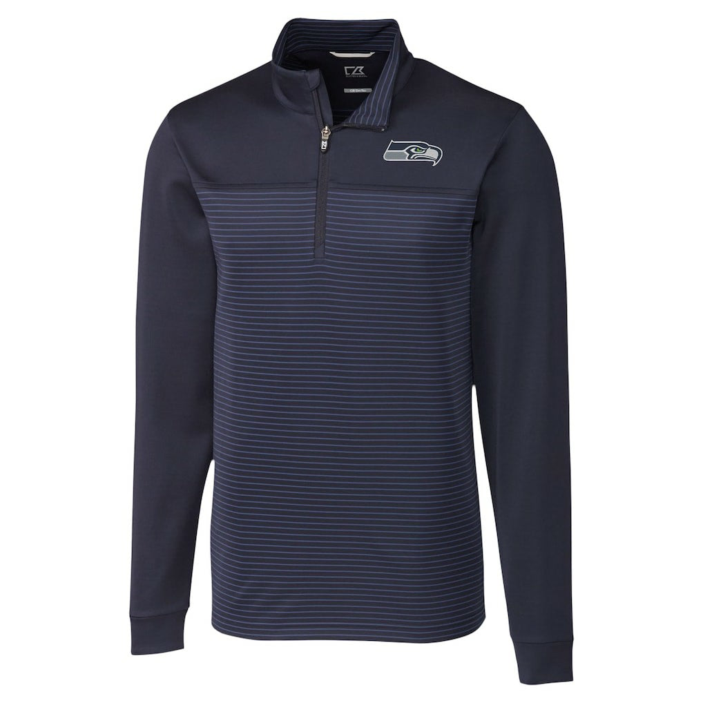 Seattle Seahawks Cutter & Buck Traverse Stripe Stretch DryTec Quarter-Zip Top Navy | NFL