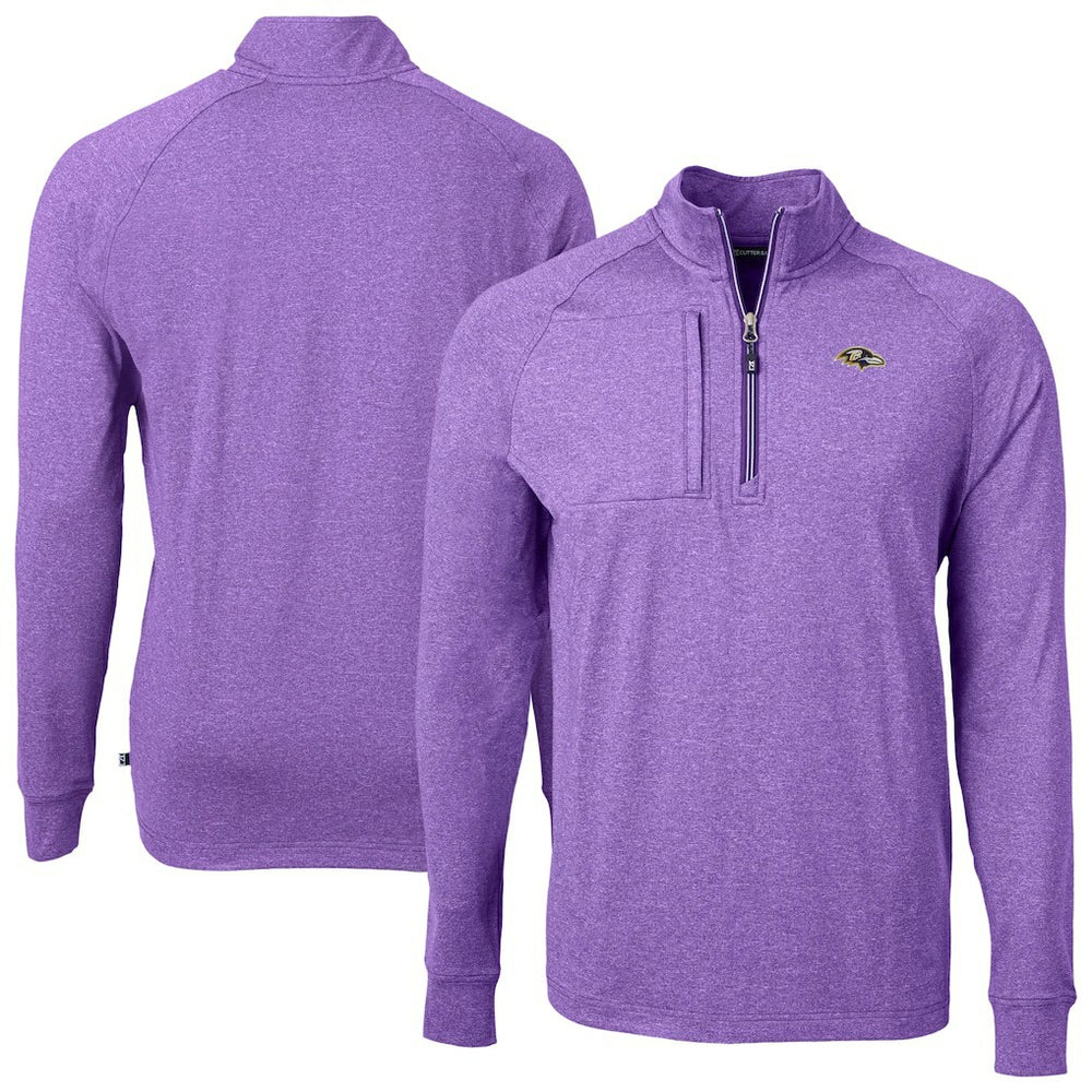 Baltimore Ravens Cutter & Buck Adapt Eco Raglan Quarter-Zip Jacket Heather Purple | NFL