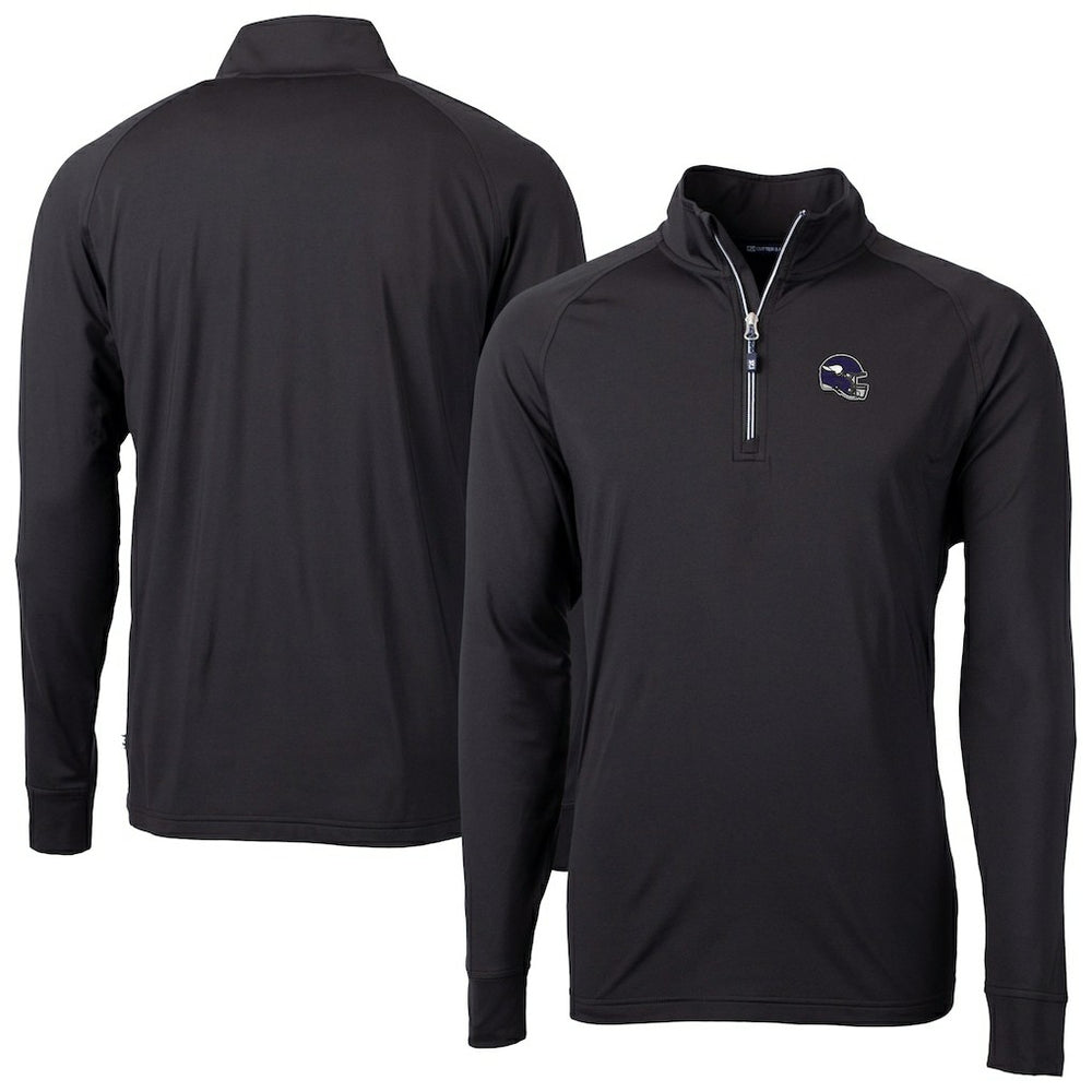Minnesota Vikings Cutter & Buck Big & Tall Adapt Eco DryTec Raglan Quarter-Zip Jacket Black | NFL