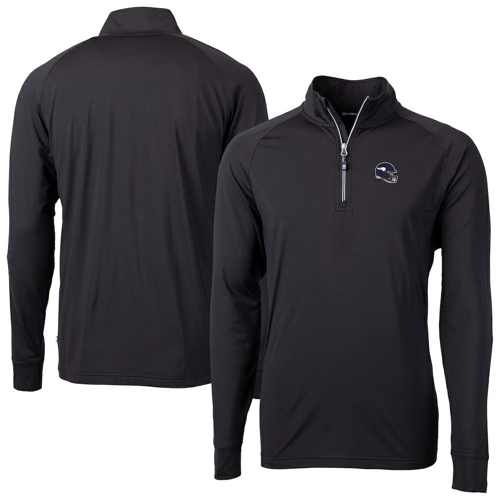 Minnesota Vikings Cutter & Buck Big & Tall Adapt Eco DryTec Raglan Quarter-Zip Jacket Black | NFL