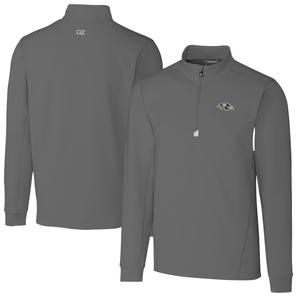 Baltimore Ravens Cutter & Buck Big & Tall Traverse Eco Tri-Blend DryTec Quarter-Zip Jacket Gray | NFL