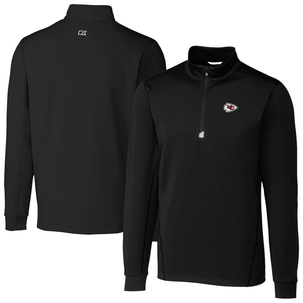 Kansas City Chiefs Cutter & Buck Big & Tall Traverse Eco Tri-Blend DryTec Quarter-Zip Jacket Black | NFL