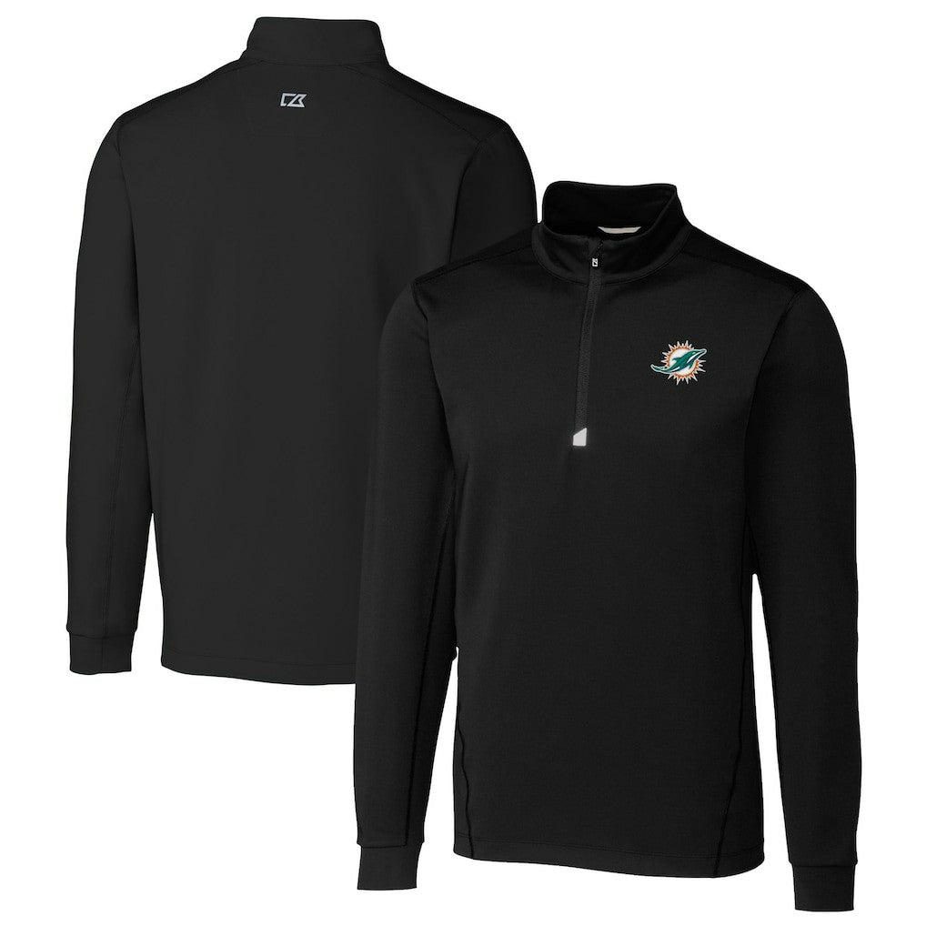 Miami Dolphins Cutter & Buck Big & Tall Traverse Eco Tri-Blend DryTec Quarter-Zip Jacket Black | NFL