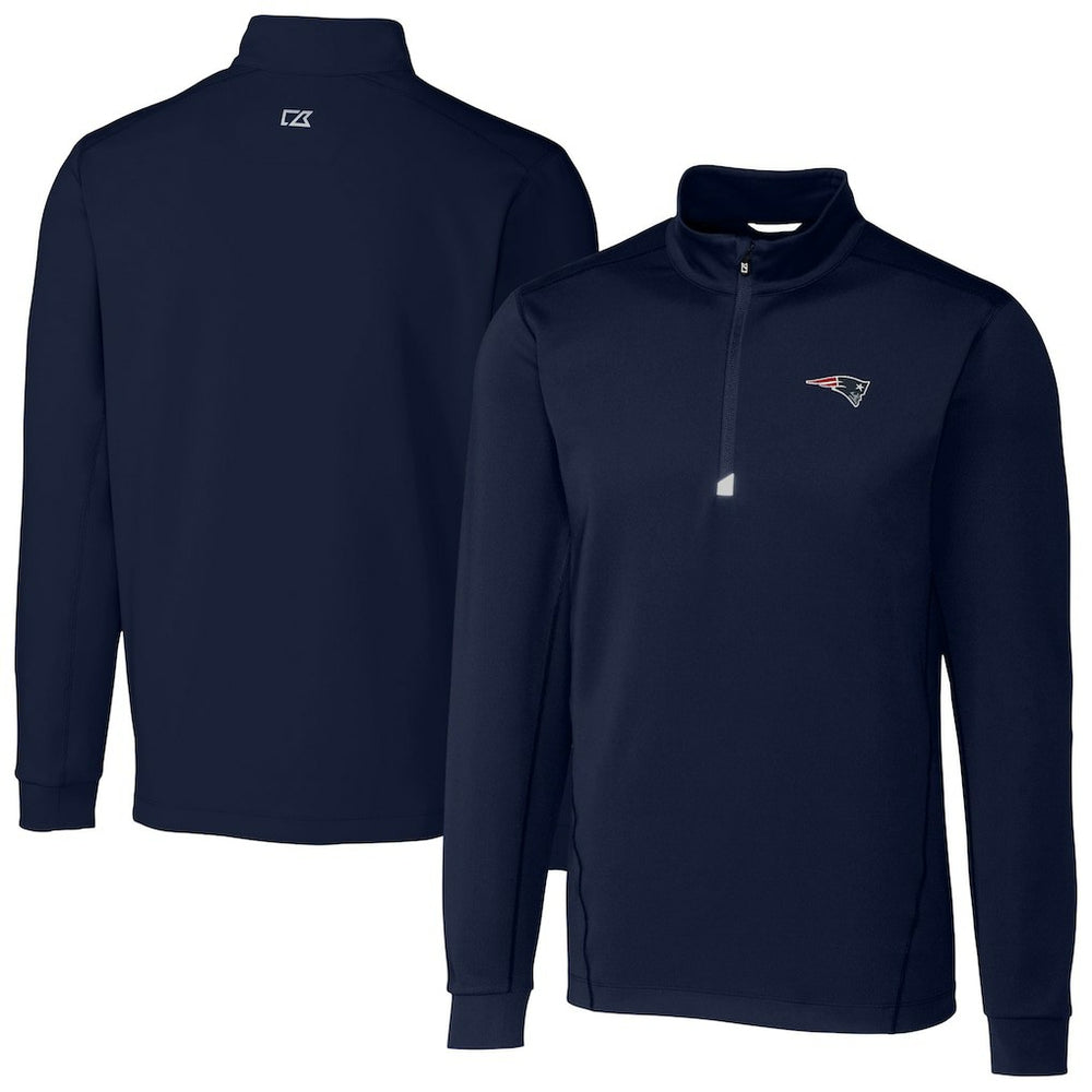New England Patriots Cutter & Buck Big & Tall Traverse Eco Tri-Blend DryTec Quarter-Zip Jacket Navy | NFL