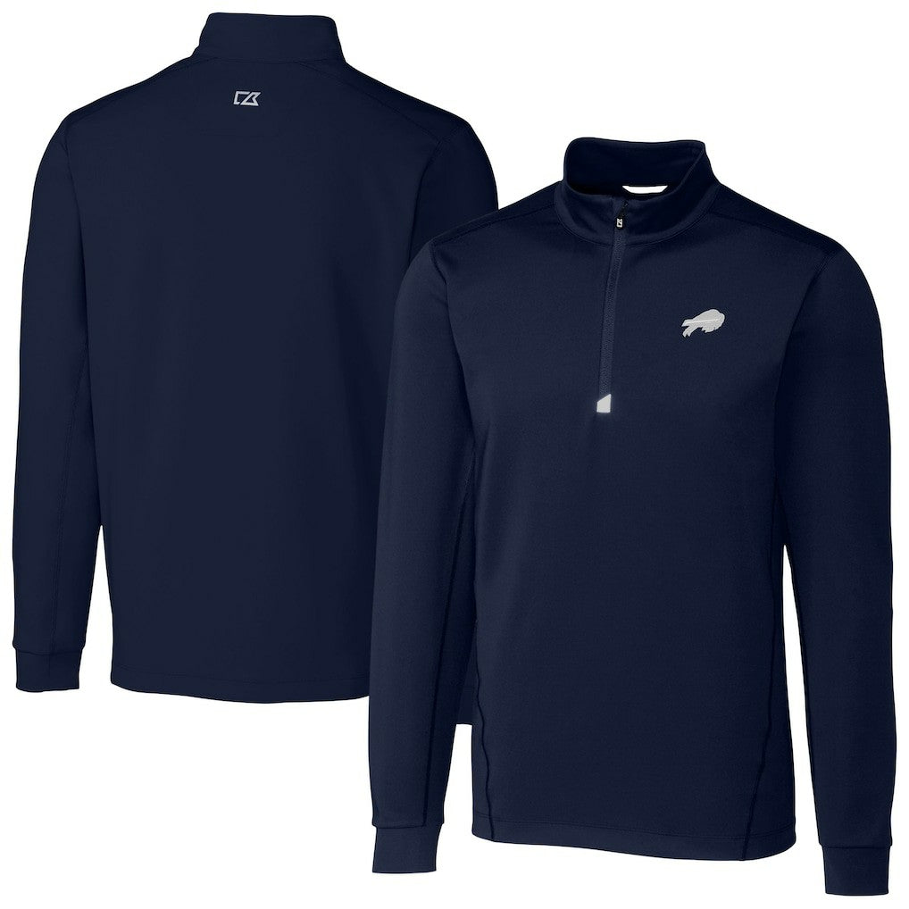 Buffalo Bills Cutter & Buck Big & Tall Traverse Eco Tri-Blend DryTec Quarter-Zip Jacket Navy | NFL