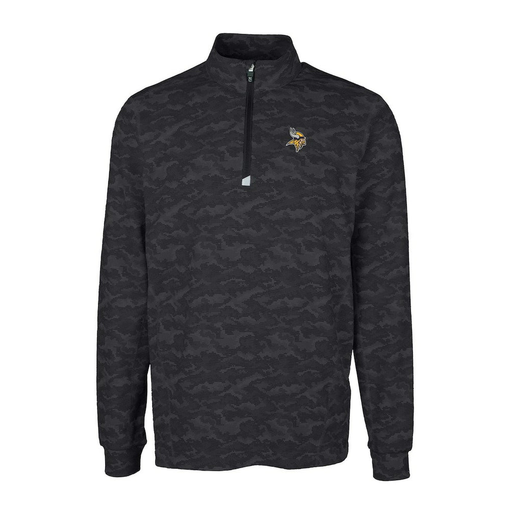 Minnesota Vikings Cutter & Buck Big & Tall Traverse Eco Camo Tri-Blend DryTec Quarter-Zip Jacket Black | NFL