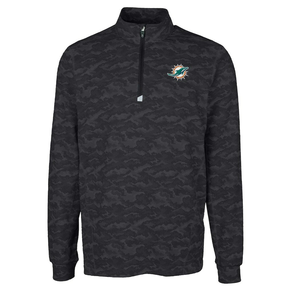 Miami Dolphins Cutter & Buck Big & Tall Traverse Eco Camo Tri-Blend DryTec Quarter-Zip Jacket Black | NFL