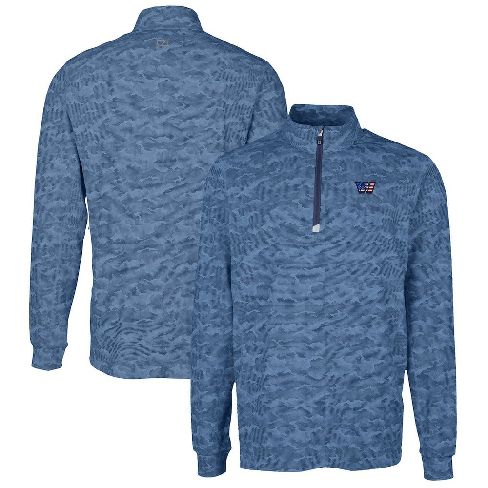 Washington Commanders Cutter & Buck Big & Tall Americana Traverse Eco Camo Tri-Blend DryTec Quarter-Zip Jacket Navy | NFL