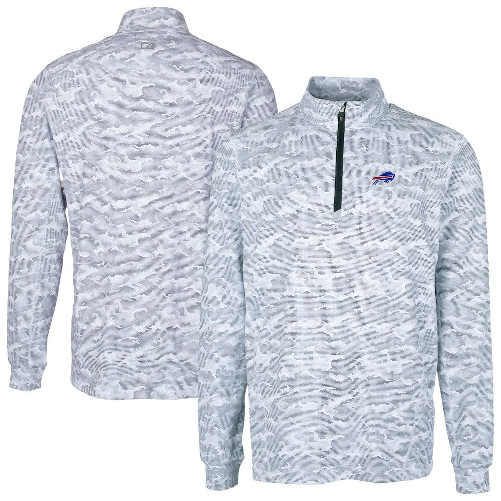 Buffalo Bills Cutter & Buck Big & Tall Traverse Eco Camo Tri-Blend DryTec Quarter-Zip Jacket Charcoal | NFL