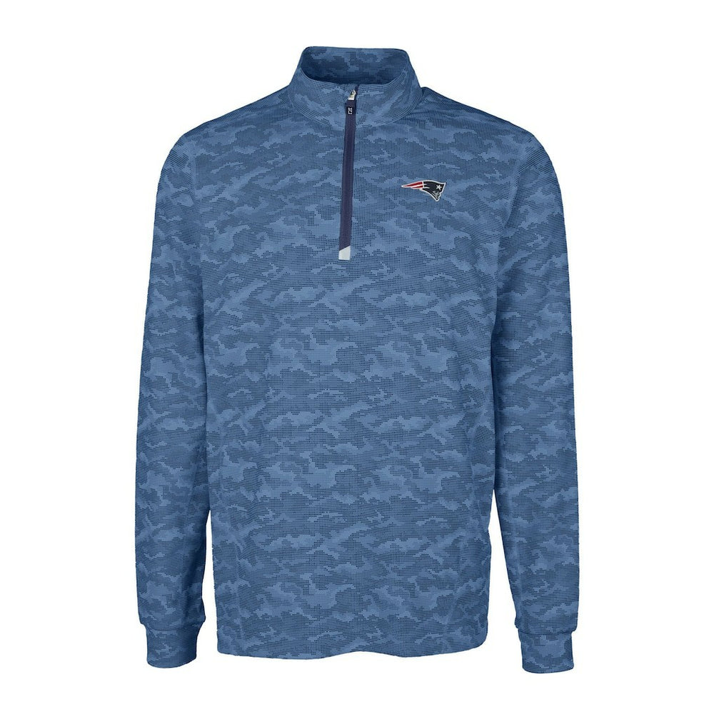 New England Patriots Cutter & Buck Big & Tall Traverse Eco Camo Tri-Blend DryTec Quarter-Zip Jacket Navy | NFL