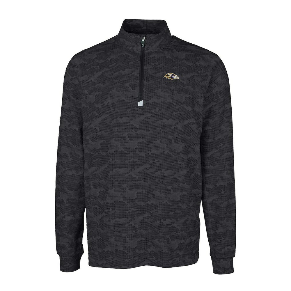 Baltimore Ravens Cutter & Buck Big & Tall Traverse Eco Camo Tri-Blend DryTec Quarter-Zip Jacket Black | NFL