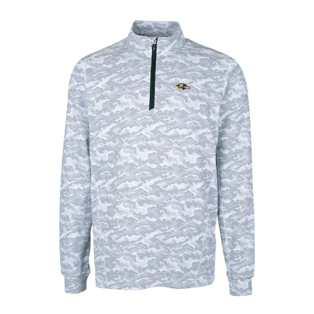 Baltimore Ravens Cutter & Buck Big & Tall Traverse Eco Camo Tri-Blend DryTec Quarter-Zip Jacket Charcoal | NFL
