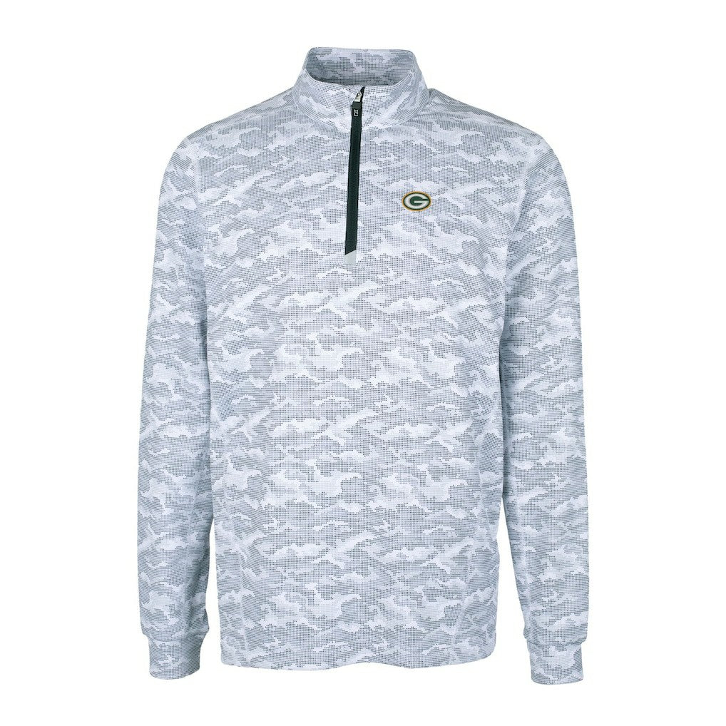 Green Bay Packers Cutter & Buck Big & Tall Traverse Eco Camo Tri-Blend DryTec Quarter-Zip Jacket Charcoal | NFL
