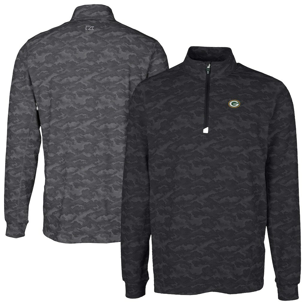 Green Bay Packers Cutter & Buck Big & Tall Traverse Eco Camo Tri-Blend DryTec Quarter-Zip Jacket Black | NFL