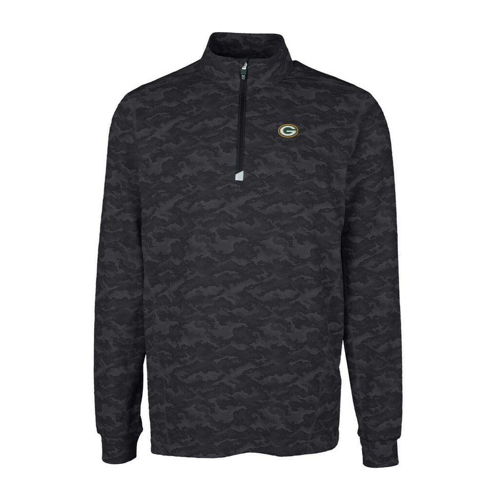 Green Bay Packers Cutter & Buck Big & Tall Traverse Eco Camo Tri-Blend DryTec Quarter-Zip Jacket Black | NFL