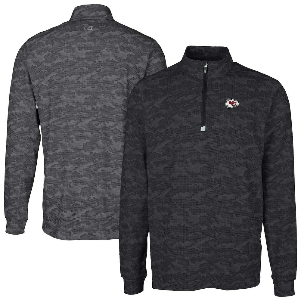 Kansas City Chiefs Cutter & Buck Big & Tall Traverse Eco Camo Tri-Blend DryTec Quarter-Zip Jacket Black | NFL