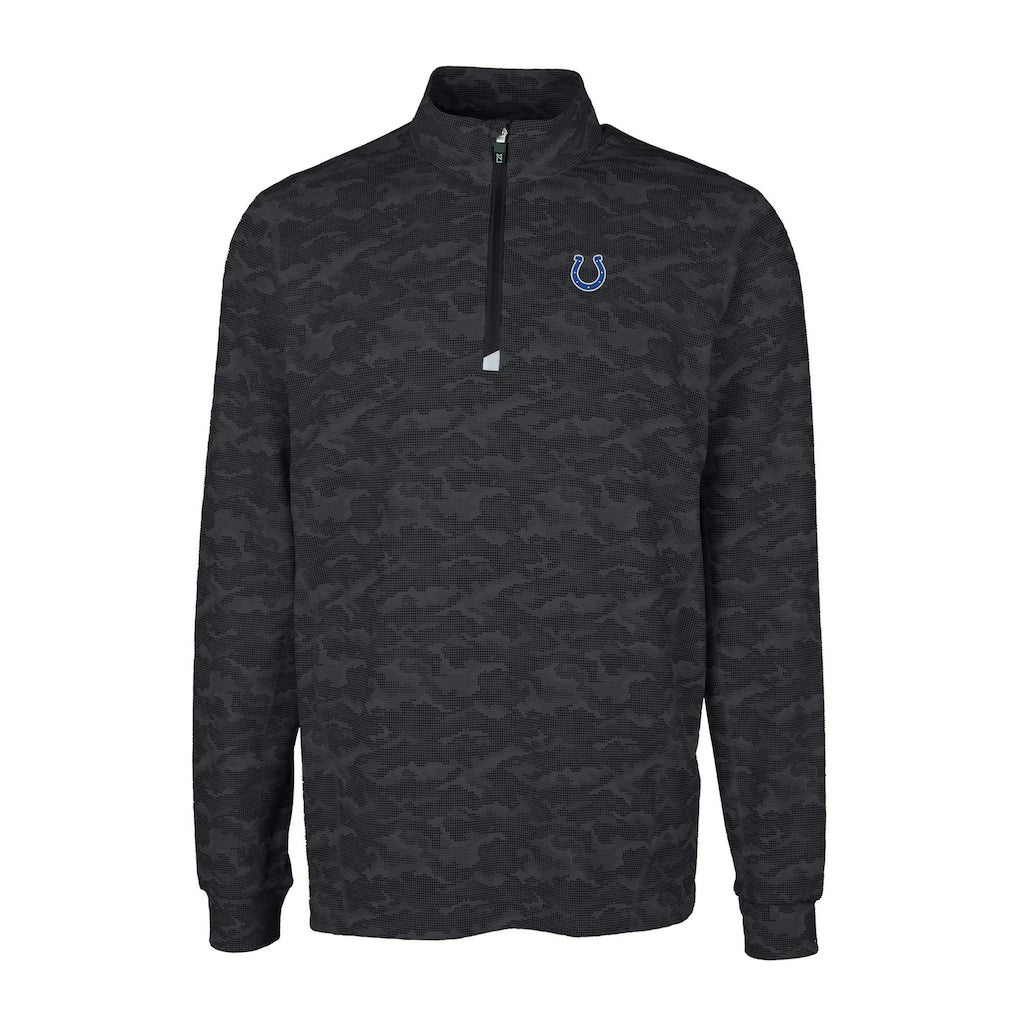 Indianapolis Colts Cutter & Buck Big & Tall Traverse Eco Camo Tri-Blend DryTec Quarter-Zip Jacket Black | NFL