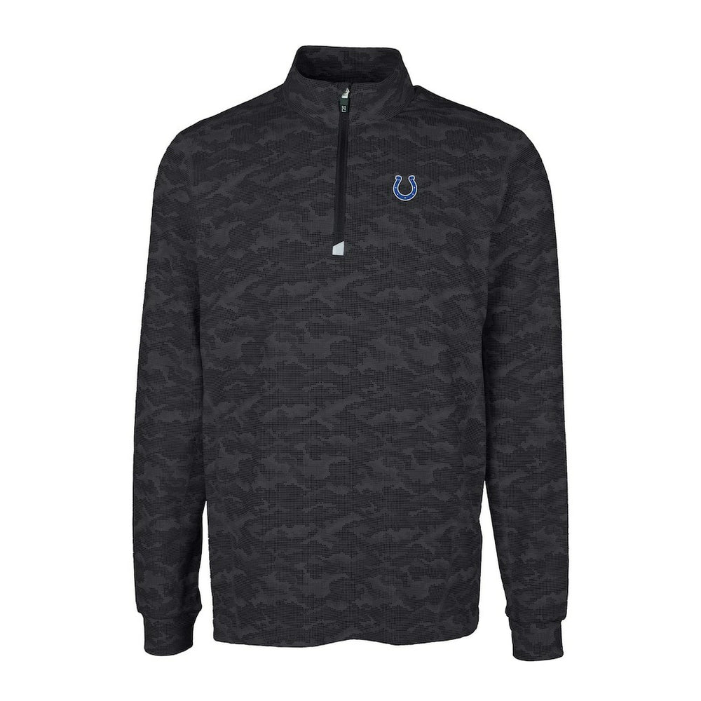 Indianapolis Colts Cutter & Buck Big & Tall Traverse Eco Camo Tri-Blend DryTec Quarter-Zip Jacket Black | NFL