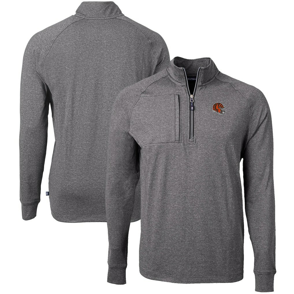 Cincinnati Bengals Cutter & Buck Big & Tall Adapt Eco Raglan Quarter-Zip Jacket Heather Black | NFL