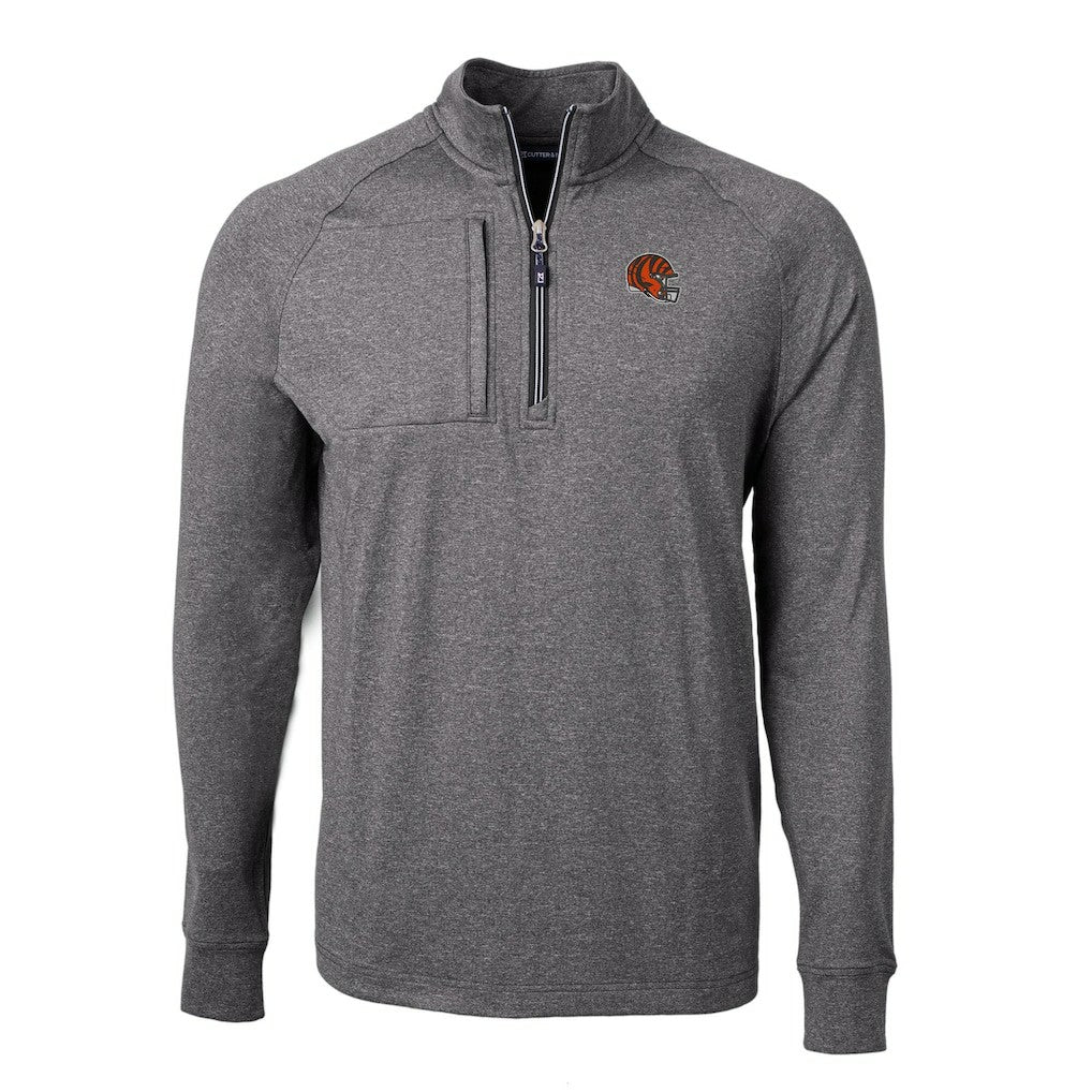 Cincinnati Bengals Cutter & Buck Big & Tall Adapt Eco Raglan Quarter-Zip Jacket Heather Black | NFL