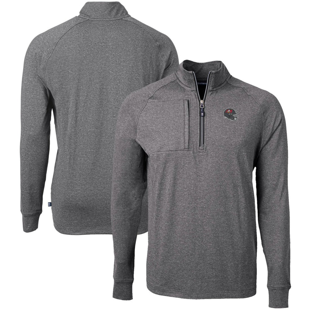 Tampa Bay Buccaneers Cutter & Buck Big & Tall Adapt Eco Raglan Quarter-Zip Jacket Heather Black | NFL