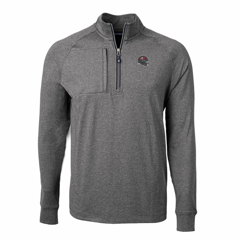 Tampa Bay Buccaneers Cutter & Buck Big & Tall Adapt Eco Raglan Quarter-Zip Jacket Heather Black | NFL