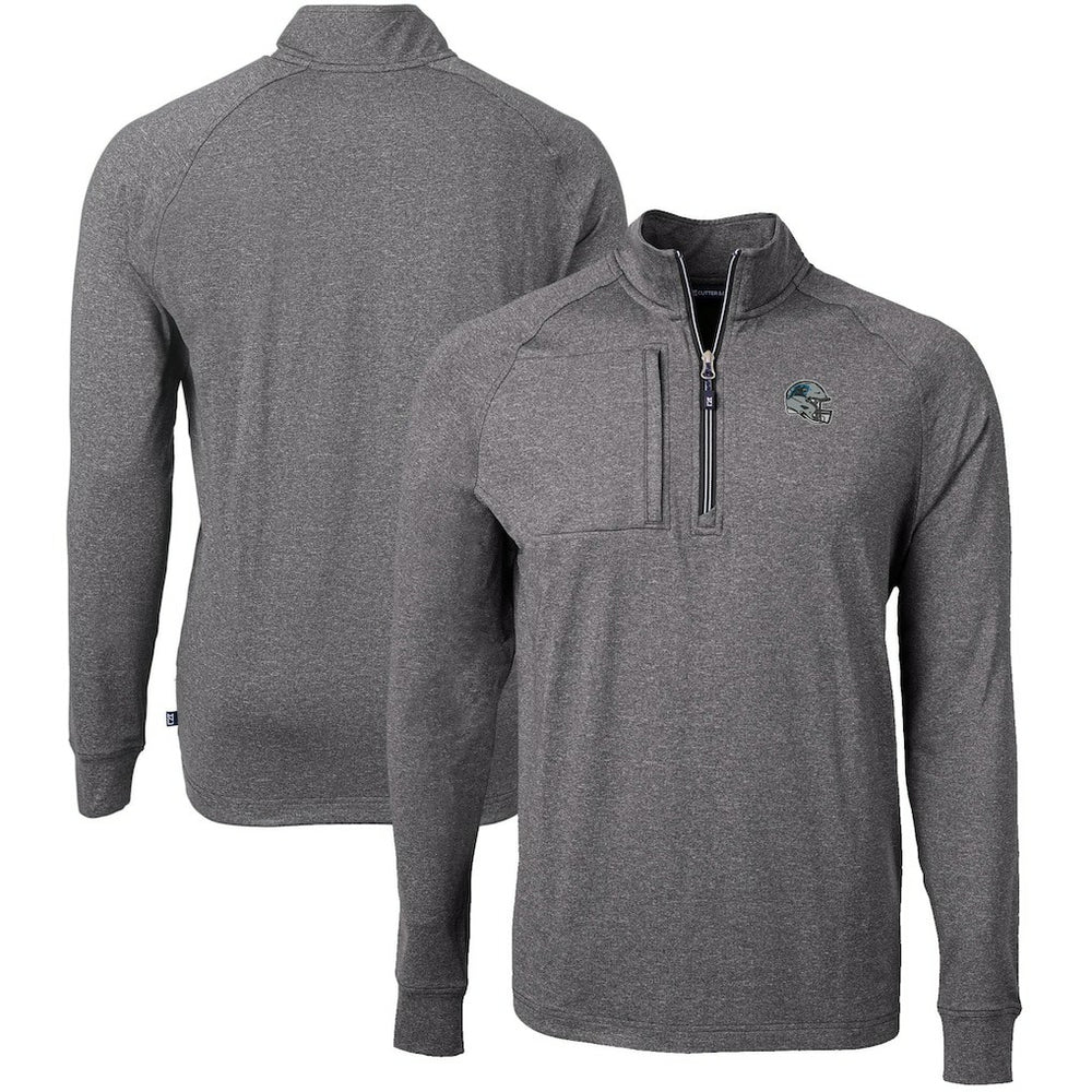 Carolina Panthers Cutter & Buck Big & Tall Adapt Eco Raglan Quarter-Zip Jacket Heather Black | NFL